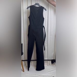 Tailored Black Sleeveless Jumpsuit with Waist Tie